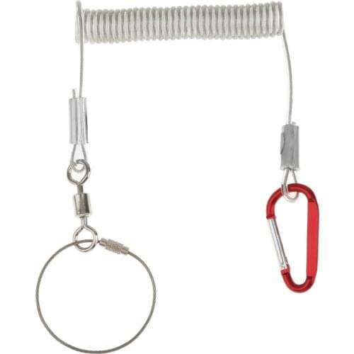 Portable 1.4M Multifunctional Stretch Steel Wire Spring Coil Lanyard Rope with Swivel Ring Carabiner Fishing Equipment Accessory