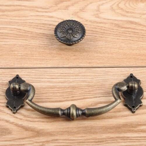 Retro style unfold install drop rings drawer cabinet pulls knobs antique bronze kitchen cabinet dresser cupboard door handles
