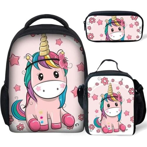 2020 NEW Girls Boys Bookbag Backpacks Kids Backpack With Cartoon Pattern Schoolbag Meal Package Pencil Rucksack 3 Pcs Mochila