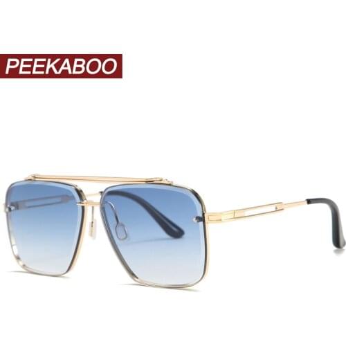 Peekaboo blue square sunglasses metal gold 2021uv400 women sun glasses for men gifts full frame summer style high quality