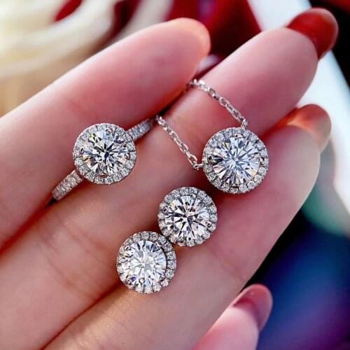 Tennis Diamond Jewelry set Real 925 Sterling Silver Engagement Wedding Rings Earrings Necklace For Women moissanite Jewelry Gift