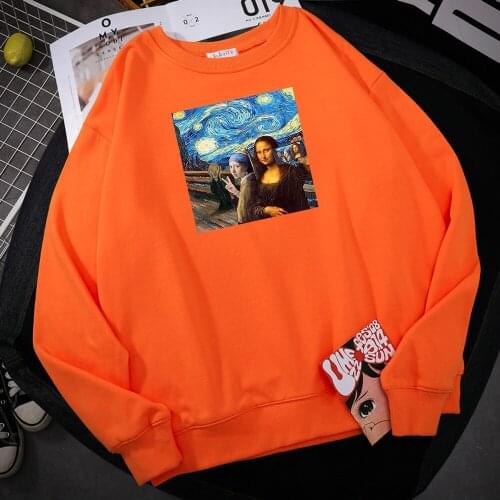 World Masterpiece Vincent Mona Lisa Sselfie Print Sweatshirt Men simple Fleece Hoody Street Crewneck Hoodies Loose Autumn Tops
