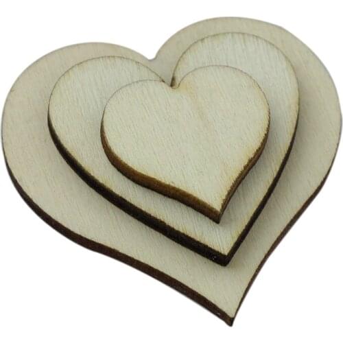 Pack of 50 Mixed Size Wooden Hearts Embellishments for Wedding Decoration DIY Craft