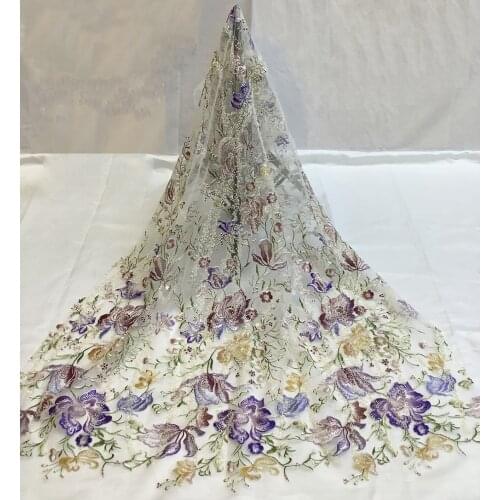 High Quality French Mesh Lace Fabric Embroidery Sequins Bead Craft Designer Sewing For DIY Clothes Wedding Dress Skirt 5 Yards