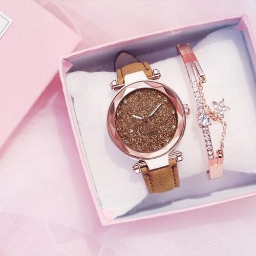 2021 New Women Watch Rhinestone Romantic Starry Sky WristWatch Fashion Ladies Leather Watch Clock for Feminino Montre Femme