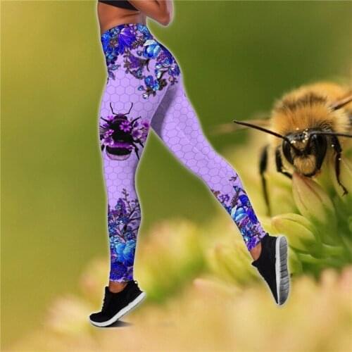 CLOOCL Womens Leggings Beautiful Bee Printed High Waist Elasticity Legging 3D Fashion Sweatpants for Women Fitness Pants