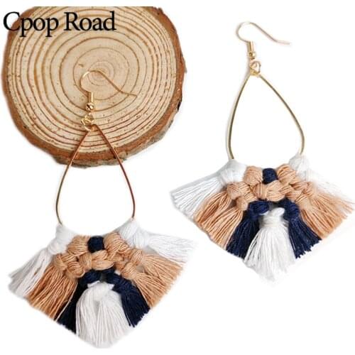 Cpop Boho Handmade Weaving Macrame Earrings Elegant Ethnic Cotton Thread Tassel Earrings Bridesmaid Jewelry Hot Sale Women Gift