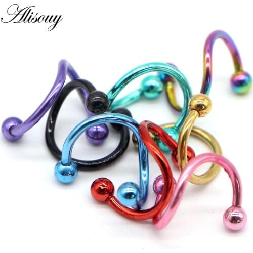 Alisouy 1 PC S Shape Ear Labret Ring Surgical Stainless Steel 2 Balls Twisted Helix Cartilage Earring Piercing Body Gauge 16G