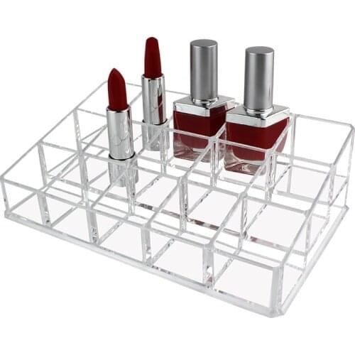 15 Lattice Trapezoid Plastic Transparent Makeup Display Rack Lipstick Stand Rack Cosmetic Organizer Holder Box High Quality