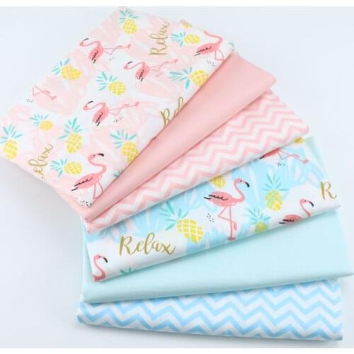 160x50cm Pink Blue Flamingo Twill Cotton Fabric DIY Home Furnishing Childrens Wear Cloth Make Bedding Quilt Decoration 160g/m