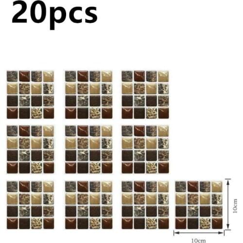 20Pcs 3D Mosaic Crystal Tile Stickers Kitchen Bathroom Wall Decor PVC Adhesive Waterproof Oil-proof Home Wallpaper 10x10cm