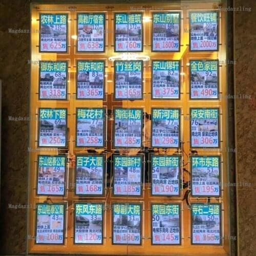 25PCS A4 LED Window Display Cable Kits Vertical Single Sided Light Pocket for Real Estate Agent,Travel Agency