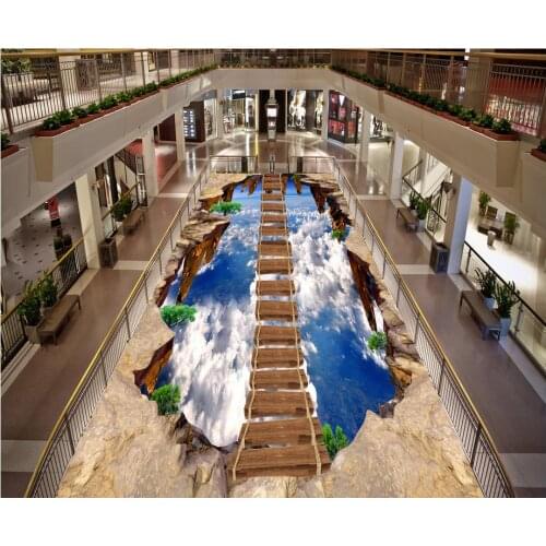 Self-adhesive PVC Wallpaper The sky floating boardwalk 3 d floor painting Floor painting 3D Wallpaper