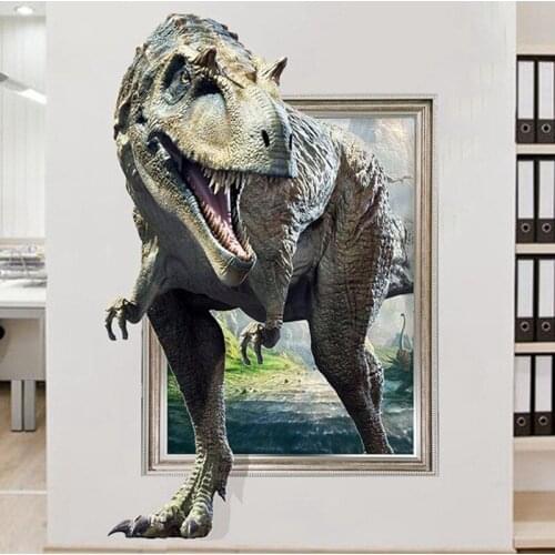 3D Childrens Room Realistic Dinosaur Broken Wall Bedroom Living Room Background Can Remove Decorative Waterproof Wall Stickers
