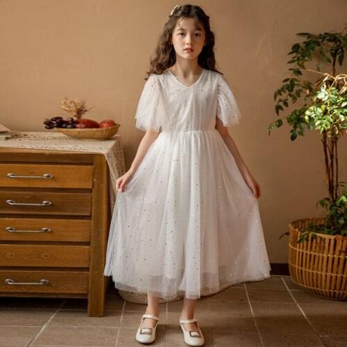 4 To 16 Years Beautiful Mommy and Me Dress Lace Shiny Five Stars Long Style Children Party Cothes Elegant Cotton Lining,#5939