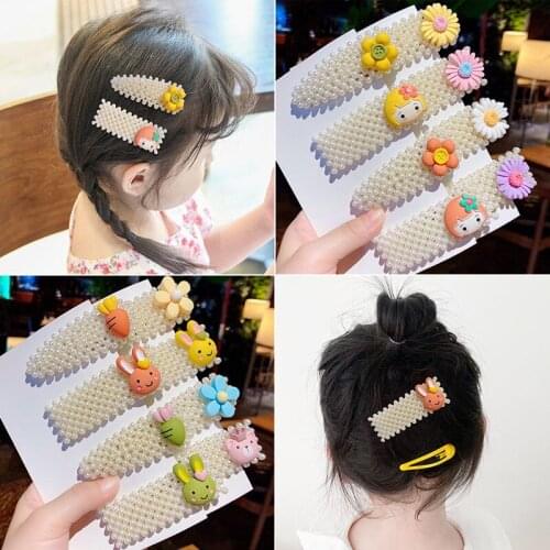 4 Pcs Cute Baby Girls Hair Clips Girls Elegant Imitation Pearls Geometric Hairpins Sweet Hair Ornament Clips