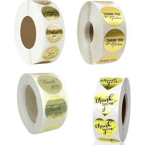 500Pcs/Roll Labels Stickers Heart Shape Gold Thank You Stickers Seal Labels Scrapbooking for Package Stationery Sticker