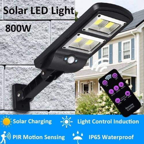 800W Smart Remote Control Solar LED Light PIR Motion Sensor Outdoor Solar IP65 Waterproof Lamp Wall Street Security Garden Light