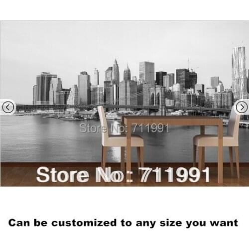 Free shipping Black and White New York Landscape Mural wallpaper