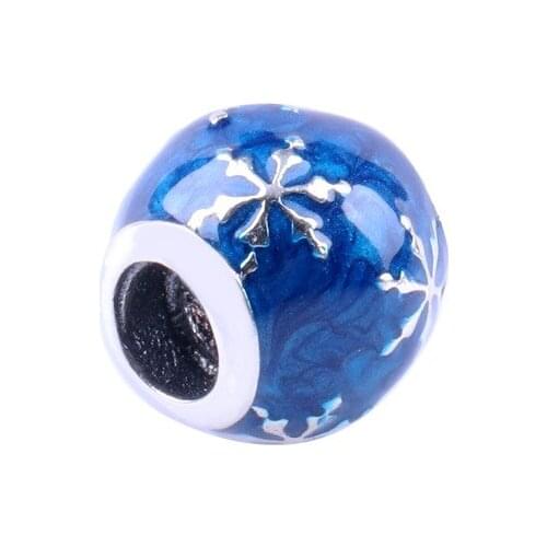 Bewill S925 Silver Blue Starry Sky Snowflake Winter Joy Gorgeous Flower Bracelet Beads Fit Original Charms Bracelet Necklace