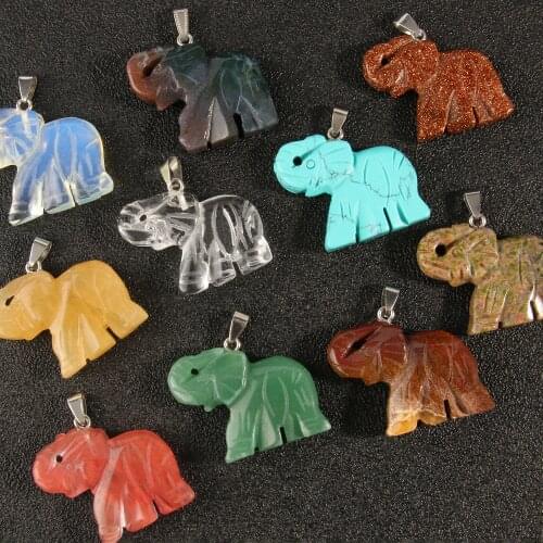 Turquoise Opal Aventurine Elephant Shape Natural Stone Pendants Charms For Necklaces Making Wholesale All Mixed Material Charms