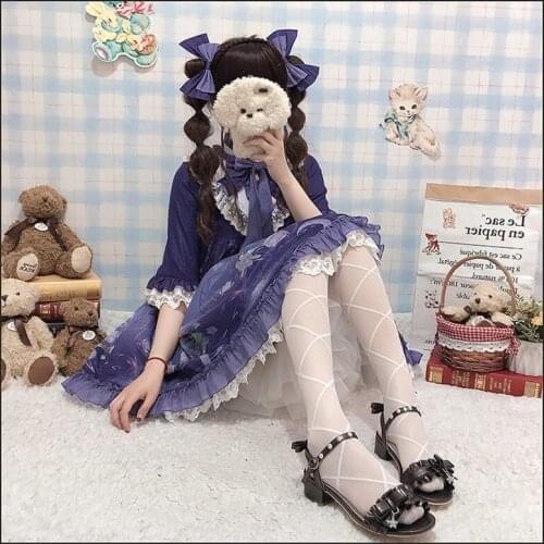 Summer Lolita Sweet Cute Princess Pearl High Heel Sandals Vintage Lace Bowknot Bandage Kawaii Shoes Cosplay Loli Women Shoes