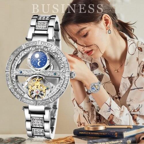 Top Brand SENORS Women Automatic Mechanical Watches Stainless Steel Fashion Hollow Self-Winding Watch Ladies Luxury Wrist Watch