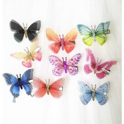 5cm Double Layers Glitter Body Tulle Butterfly Hair Clip Women Girls Hairpin Gauze Butterfly Hair Accessories Hair Ornaments