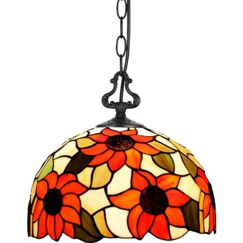 European Arts Sunflower Stained Glass E27 Ancient Tiffany Pendant Lamp Light For Bar Coffee Shop Restaurant Hanging Lights PL548