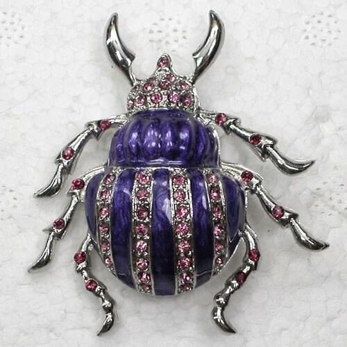 Purple Rhinestone Enamel Beetle Pin brooches C643 D