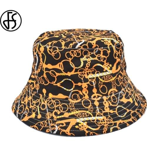 FS 2021 Retro Graffiti Print Hip Hop Caps Black Orange Streetwear Panama Bucket Hats Women Men Summer Fisherman Hat Bob Femme