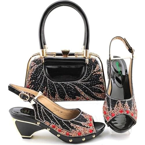 Doershow nice looking Italian Shoes and Bag Set African Wedding Shoe and Bag set Italy Shoe and Handbag Summer Set Women!HUY1-17