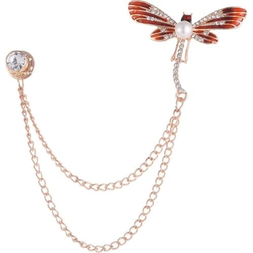 Fashion tassel rhinestone butterfly Tassel Brooch Metal Stand Collar Lapel Pins Vintage Womens Jewelry Accessories Gift