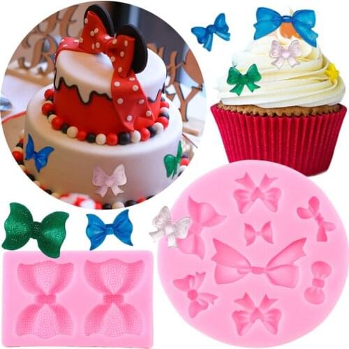 Cartoon Bows Silicone Molds Bowknot Cupcake Topper Fondant Mold DIY Sugarcraft Cake Decorating Tools Candy Clay Chocolate Moulds