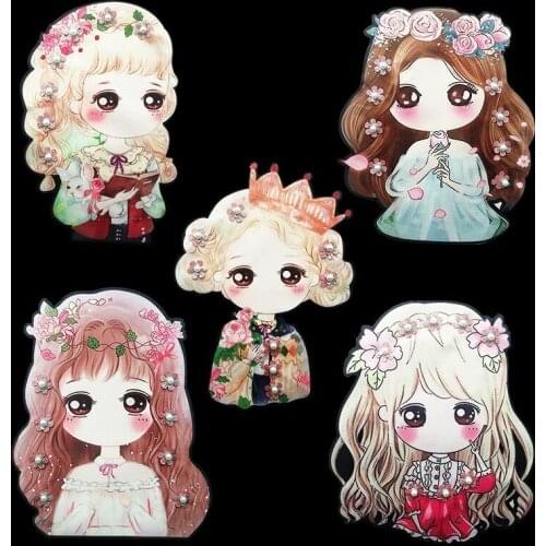 Cartoon Sew-on Printing Beads Girl Embroidery Patches Kawaii Princess Appliques Diy children Clothing Patch Badges Free Delivery