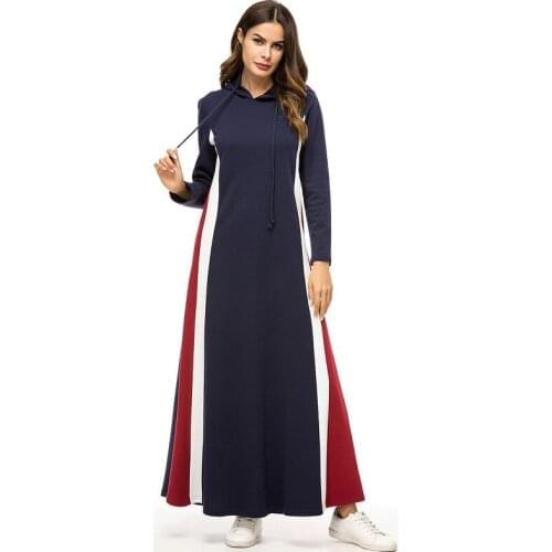 Patchwork muslim dresses muslim gown long dresses M-4XL size thick hooded womens dresses muslim clothing arab robe 5262