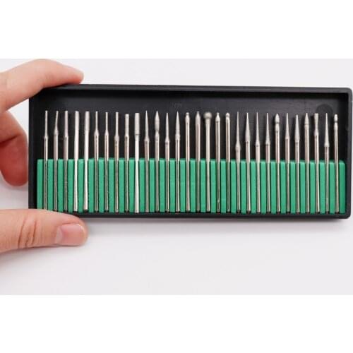30PCS 2.35mm Shank Diamond Grinding Burr Needle Point Engraving Carving Polishing Glass Jade Stone Drill Bit Rotary Tool Set