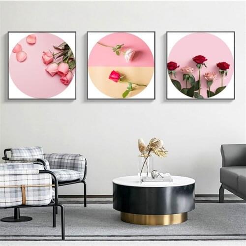 Rose Poster Canvas Pink Flowers Painting Wall Pictures for Living Room Decoration Maison Modern Art Kitchen Bedroom Decor