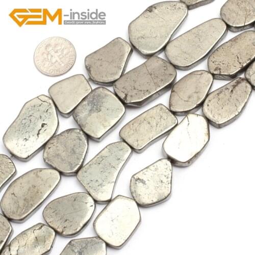 Natural Gray Pyrite Gem stone Freeform Nugget Flat Slab Sliced Beads For Jewelry Making 15" Strand Gem-inside
