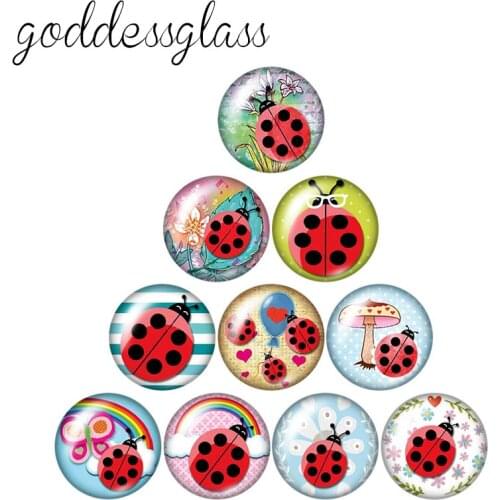 New insect ladybug bee birds Moth 10pcs 12mm/18mm/20mm/25mm/30mm Round photo glass cabochon demo flat back Making findings