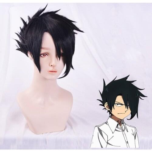 Anime Yakusoku no Neverland The Promised Neverland Ray Short Black Cosplay Wig Heat Resistant Synthetic Hair Wigs + Wig Cap