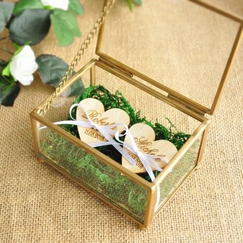 Personalized Glass Ring Box Copper Wedding Ring Bearer Box Keepsake Hexagon Box Geometric Jewelry Box Engagement Gift
