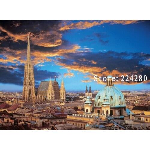 Needlework,Viennas Evening City Scenic Oil Painting 14CT Embroidery,DIY Cross stitch kits,Art Cross-Stitching Home Decor