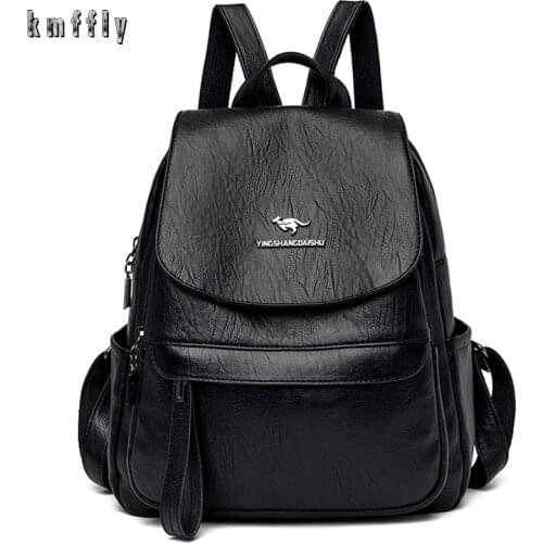2021 Women Leather Backpacks High Quality Female Vintage Backpack For Girls School Bag Travel Bagpack Ladies Sac A Dos Back Pack