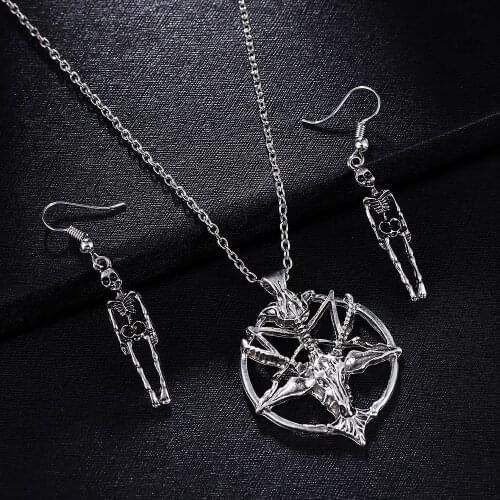 Skull Earrings Fashion Retro Exaggerated Female Men Five-pointed Star Sheep Head Pendant Chain Neutral Alloy Retro Item Jewelry