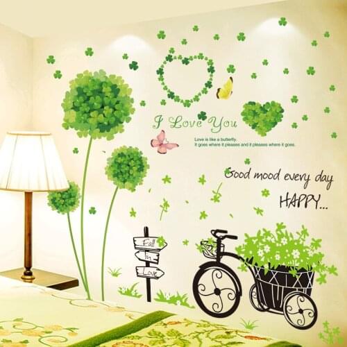 [shijuekongjian] Tricycle Grass Wall Sticker DIY Green Flower Plant Mural Decals for Living Room Kids Bedroom Decoration