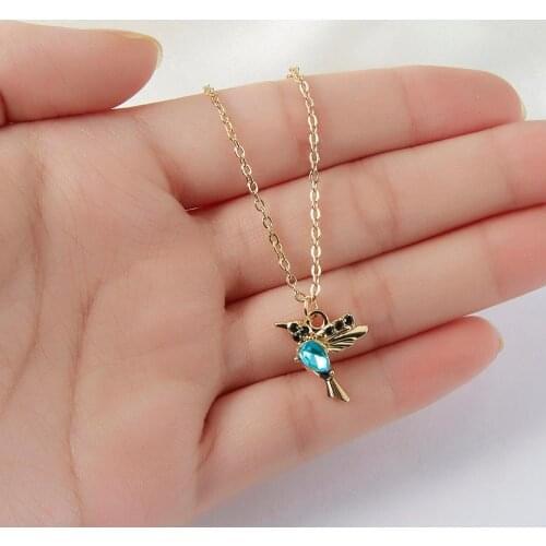 Vintage Crystal Animal Hummingbird Necklaces Fashion Luxury Gold Color Clavicle Chain Birds Necklaces & Pendants with Paper Card