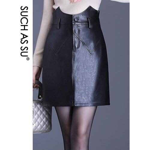 SUCH AS SU New Fashion 2020 Winter PU Leather Skirt Women Black High Waist Occupation Work Pencil Skirt M-5XL Size Autumn Skirt