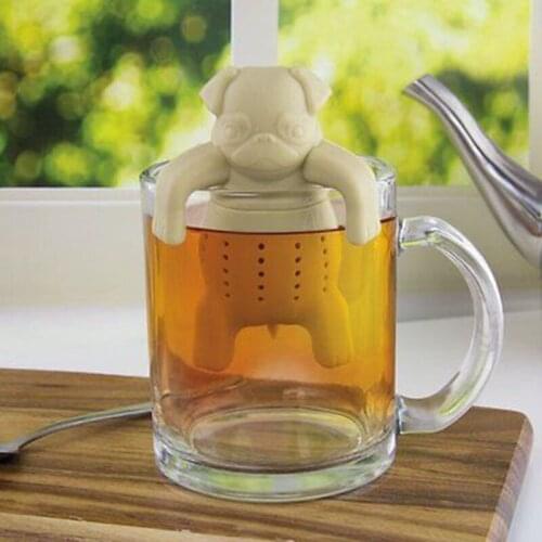 Pug Tea Maker Cute Bulldog Dog Animal Shape Food Grade Silicone Tea Drain Cute Filter Diffuser Reusable Spice Loose Tea Herbal