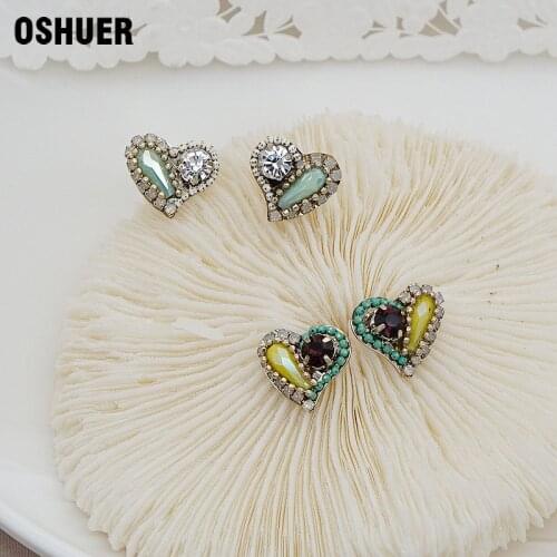 OSHUER Stud Earrings For Women Handmade Heart Crystal Wedding Romantic Bridal Fine Jewelry Engagement Brincos Drop Shipping